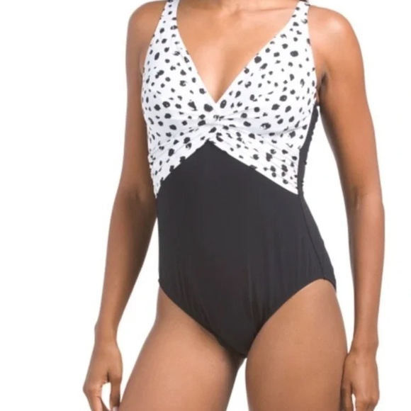 New! Profile by Gottex Dotty Underwire V-Neck‎ Twist One Piece Suit - Picture 1 of 8